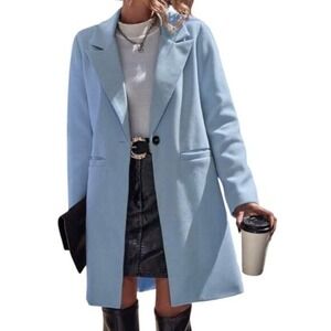 Halston‎ Women's Light Blue Wool Blend Blazer Pea Coat Walking Womens Size L New